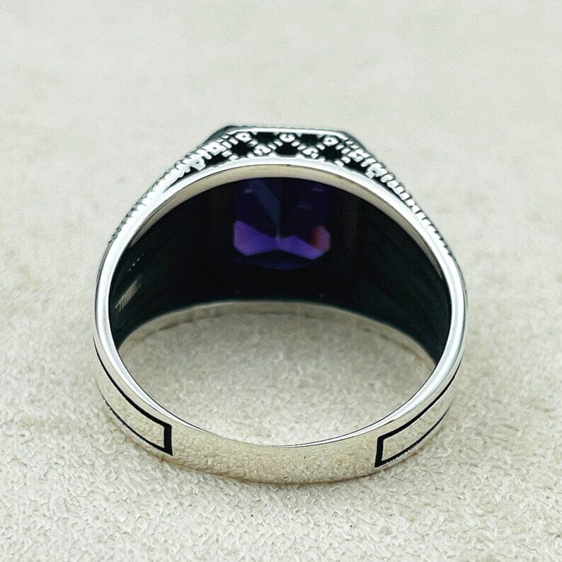 Men’s Silver Square Ring with Blue Zircon Men’s Silver Square Ring with Blue Zircon zamzaria 