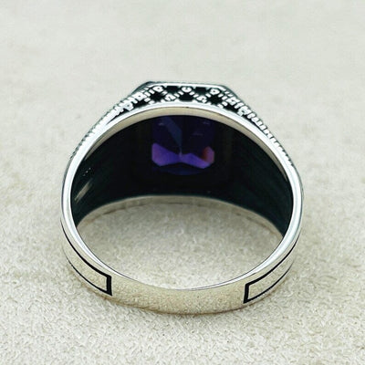 Men’s Silver Square Ring with Blue Zircon Men’s Silver Square Ring with Blue Zircon zamzaria 
