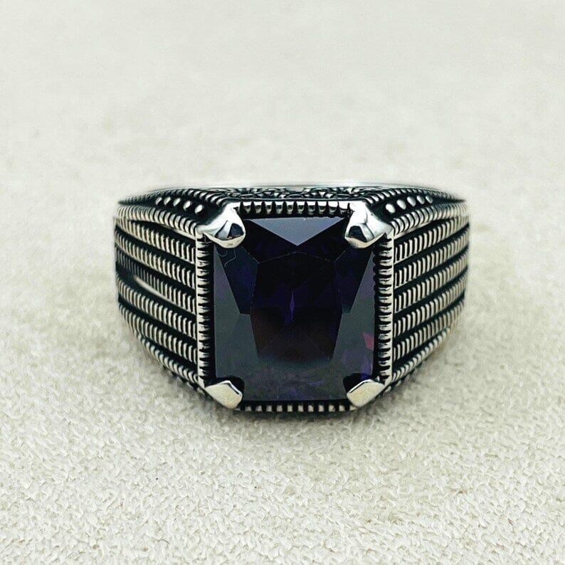 Men’s Silver Square Ring with Blue Zircon Men’s Silver Square Ring with Blue Zircon zamzaria 