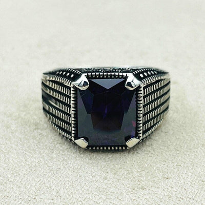 Men’s Silver Square Ring with Blue Zircon Men’s Silver Square Ring with Blue Zircon zamzaria 