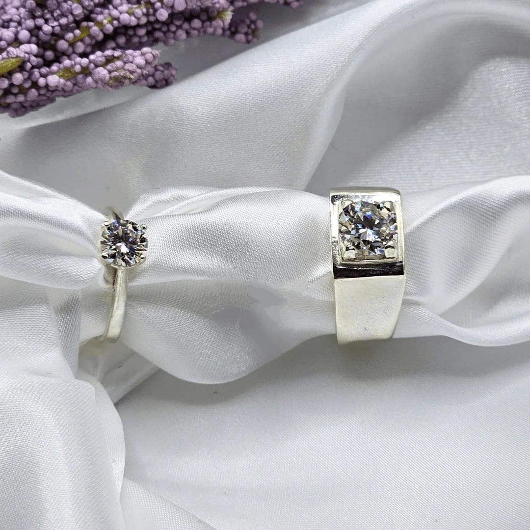 Silver Couple Rings with Moissanite Diamonds Silver Couple Rings with Moissanite Diamonds zamzaria 