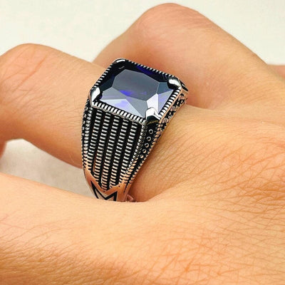 Men’s Silver Square Ring with Blue Zircon Men’s Silver Square Ring with Blue Zircon zamzaria 