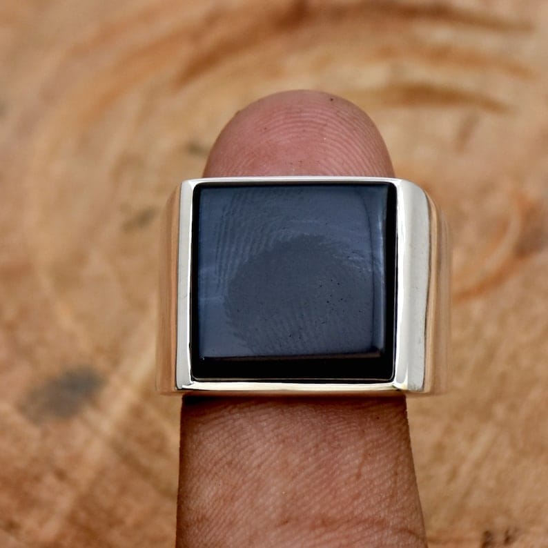 Midnight Square Silver Ring For Men's Midnight Square Silver Ring For Men's zamzaria 