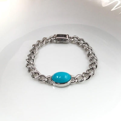 925 Silver Curb Bracelet for Men with Feroza Stone 925 Silver Curb Bracelet for Men with Feroza Stone zamzaria 