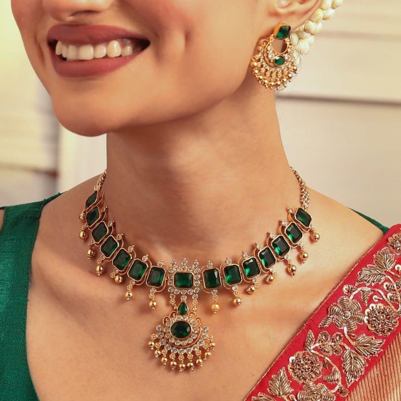 Luxury Emerald Green Bridal Necklace Set