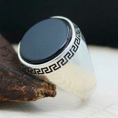 Silver Ring for Men with Black Aqeeq Silver Ring for Men with Black Aqeeq My Store 