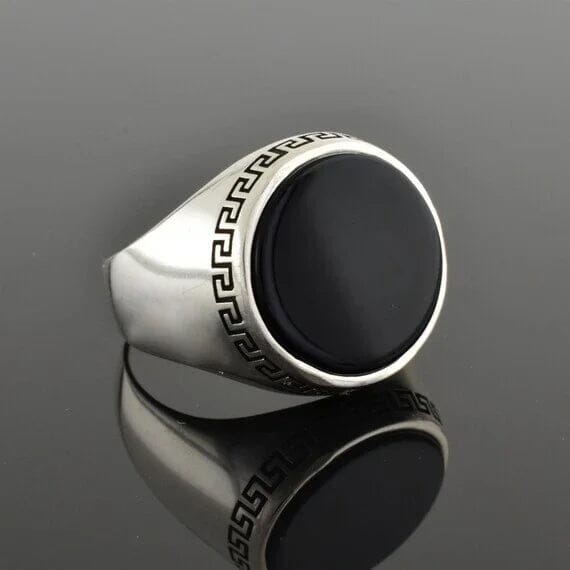 Silver Ring for Men with Black Aqeeq Silver Ring for Men with Black Aqeeq My Store 